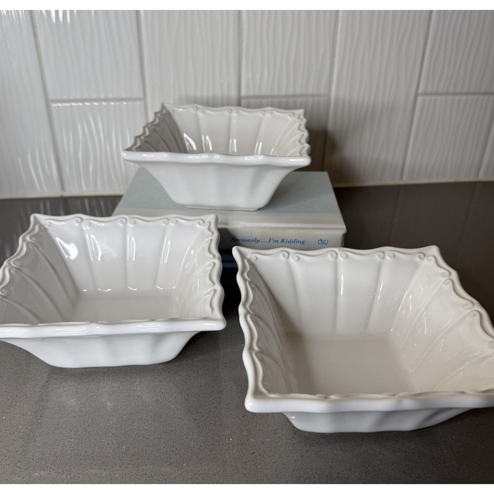Set Of 3 Ceriart White Gloss Ceramic Square Serving Bowls 6"x6" Portugal Vintage